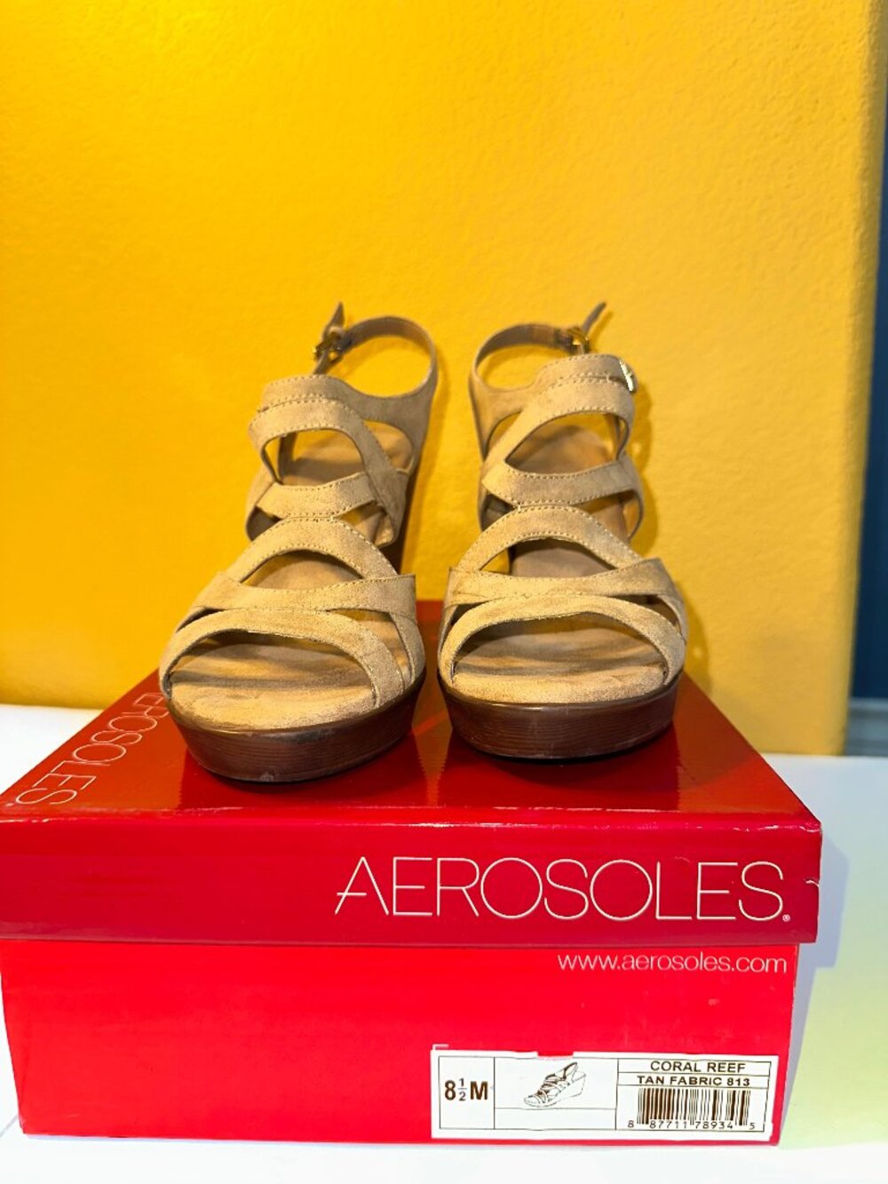 Aerosoles Strappy Platform Wedge Sandle in Tan – Style: Coral Reef Size: 8.5M
